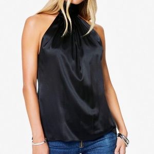 Ramy Brook “Lori” Black Silk Stretch Charmeuse Halter/Blouse XS with Long Ties